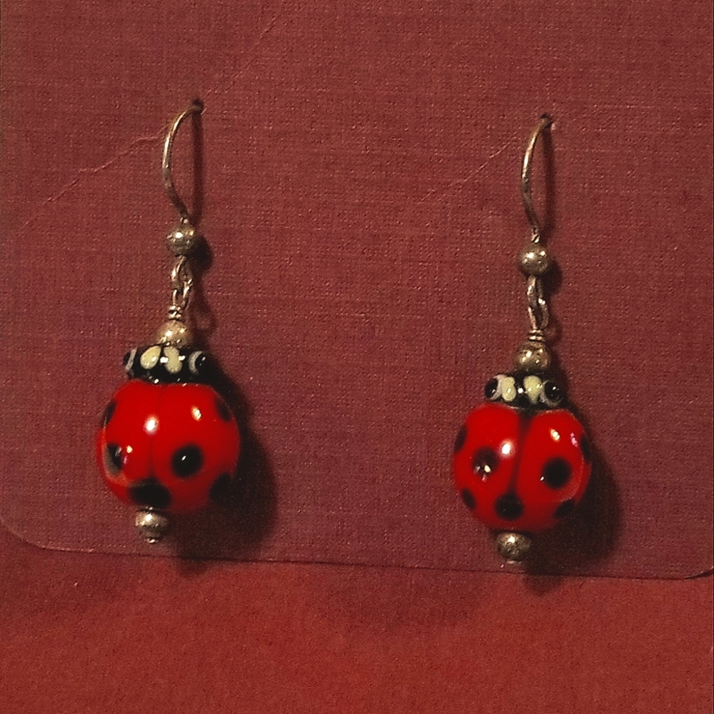 Glass Lady Bug Earrings